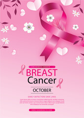 Free vector breast cancer awareness month realistic poster