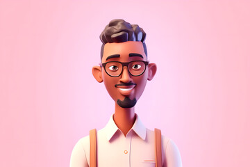 Cartoon funny avatar of a black man with a smile and glasses