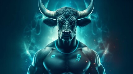 Portrait of a fitness athlete bull wearing sportswear.Generative AI