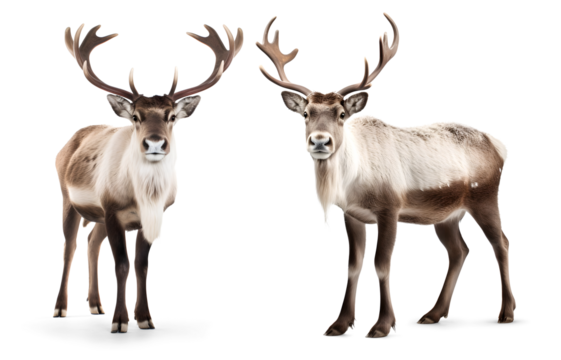 a set of reindeer on transparent background, isolated