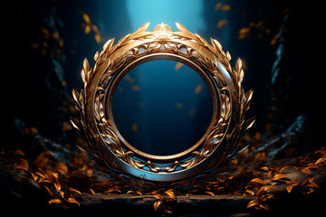 wreath with gold laurel wreath on a dark background,Generative AI