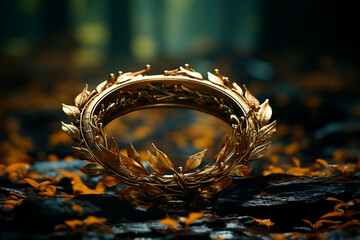 wreath with gold laurel wreath on a dark background,Generative AI