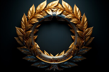 wreath with gold laurel wreath on a dark background,Generative AI