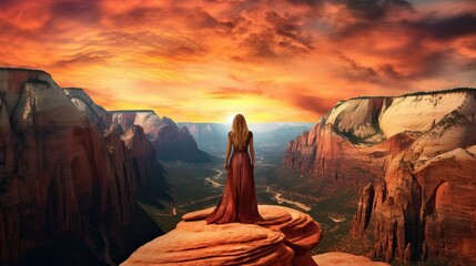 Fototapeta na wymiar Adventurous woman at the edge of a cliff