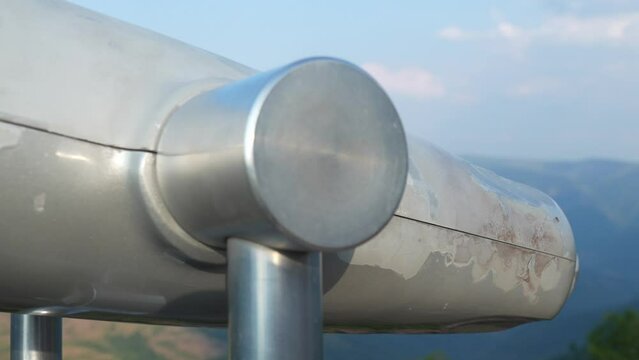 touristic telescope closeup metal monocular viewpoint observe mountain