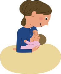 授乳中の親子　ママと赤ちゃん