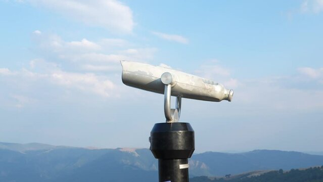 touristic telescope closeup metal monocular viewpoint observe mountain