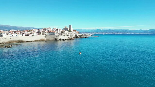 Drone view of Antibes City on the waterfront