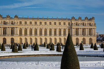 Winter at the Chateau of Versailles Park in the Snow.
