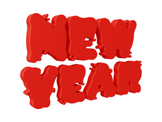 3D new year text in red color