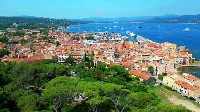Beautiful view of Saint-Tropez, a glamorous town and harbor in the French Riviera