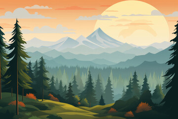 Summer forest landscape illustration
