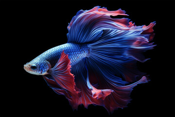 Fototapeta premium Capture the moving moment of fighting fish isolated on black background. betta fish.