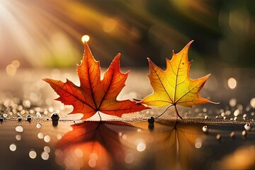 autumn leaves reflecting in water generated by AI tool                               
