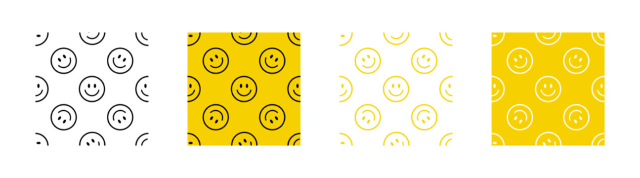 Naklejki Smile seamless pattern set. Smiley face icon. Seamless pattern with happy emoji. EPS 10