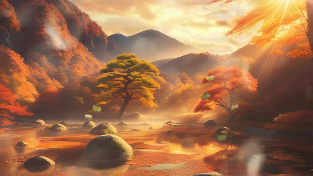 Beautiful scenery of mountain in autumn. Seamless loop video