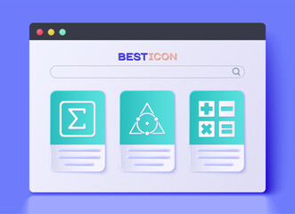 Set Triangle math, Sigma symbol and Calculator icon. Vector