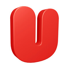 3D red alphabet letter u for education and text concept
