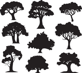 set of trees silhouettes