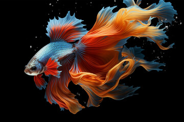 Fototapeta premium Capture the moving moment of fighting fish isolated on black background. betta fish.
