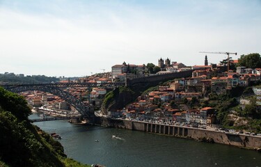 Stunning aerial view of the city of Porto, Portugal with the iconic Ponti di Don Luis I bridge