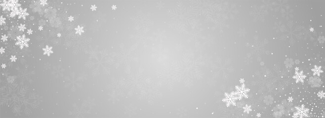 White Snowfall Vector Panoramic Grey Background.