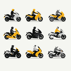 Vector illustration of multiple motorcycles in a variety of styles and designs