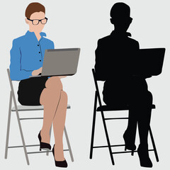 Best portrait and  silhouette of a woman with a laptop 