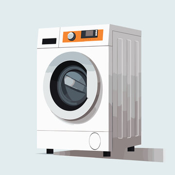 Vector illustration of a white washing machine on a light blue background