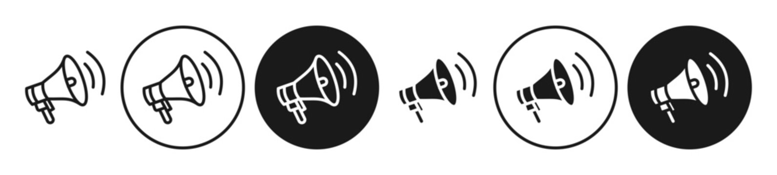 loudspeaker icon set. announcement speaker vector symbol. hand hailer sign. speak loudhailer symbol. megaphone news announce pictogram. bullhorn line sign.