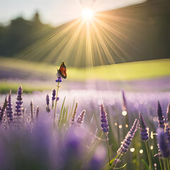 a purple color flower garden in the morning