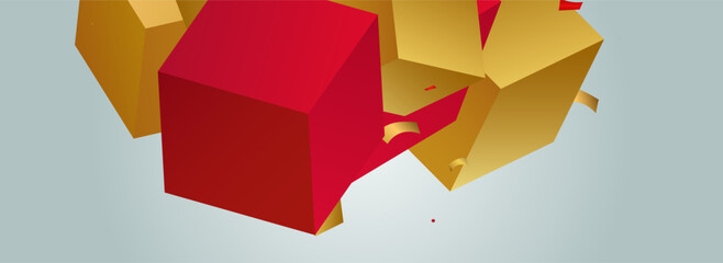 Gold and Red Square Fly Abstract Vector Panoramic