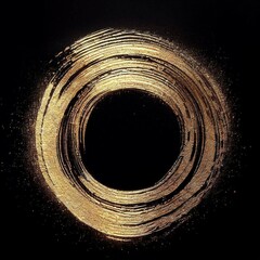 Gold glitter brushstroke painting circle blot smear Abstract glow shine stain on black background