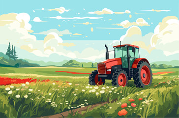 Agriculture, working in the field, harvesting, vector flat illustration.