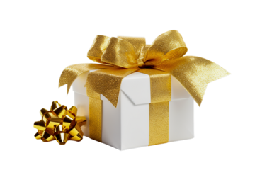 Golden gift box with ribbon
