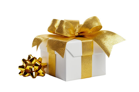 Golden gift box with ribbon