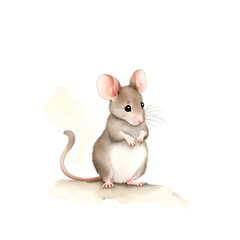 Mice in cartoon style. Cute Little Cartoon Mice isolated on white background. Watercolor drawing, hand-drawn Mice in watercolor. For children's books, for cards, Children's illustration