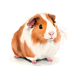 Guinea pig in cartoon style. Cute Little Cartoon hamster isolated on white background. Watercolor drawing, hand-drawn hamster in watercolor. For children's books, for cards, Children's illustration