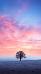 Obraz premium Twilight mist landscape with a tree cloudscape phone hd wallpaper ai generated