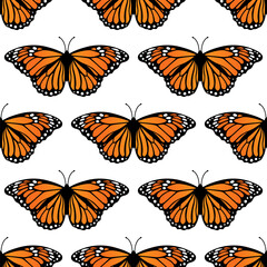 Seamless pattern with monarch butterflies, vector illustration