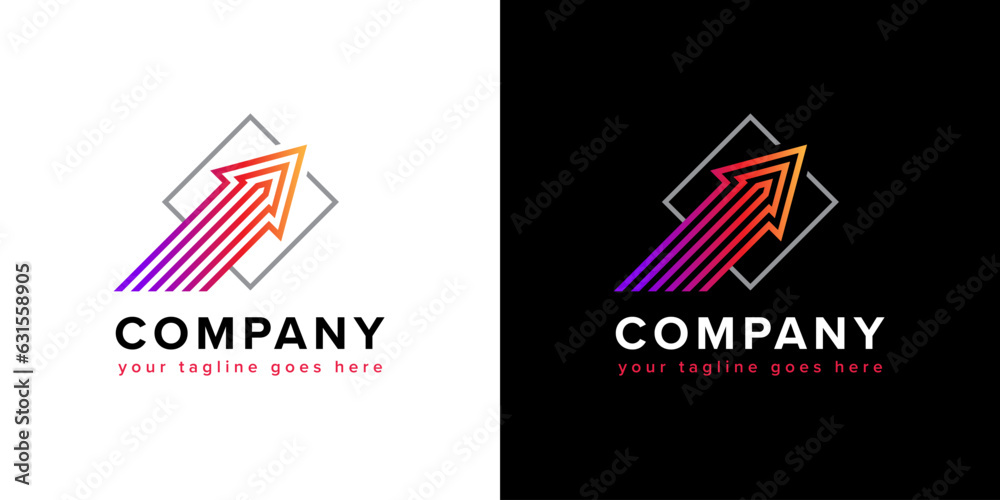 Wall mural linear logo with colorful arrow as a symbol of fast growth, progress and development. suitable for b