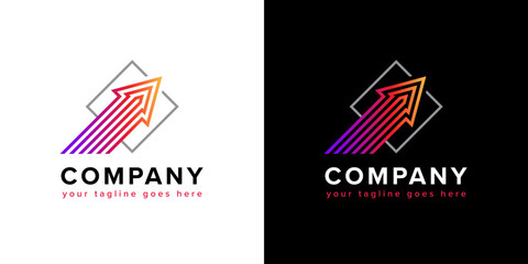 Linear logo with colorful arrow as a symbol of fast growth, progress and development. Suitable for business, finance and technology concept. - 631558905