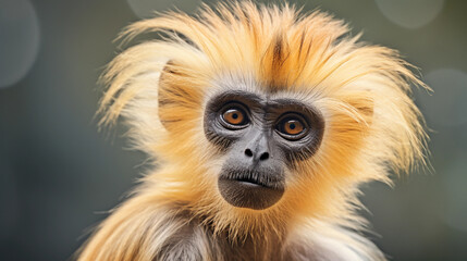 Obraz premium expressive portrait of a Golden Langur, its thoughtful gaze staring directly into the camera lens. Emotive, detail - focused
