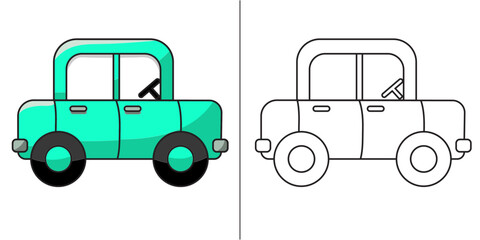 Easy coloring page of a car.  Easy to color for toddlers and little kids.  Very easy to color.  Coloring page for kids.  Simple coloring page.  Colored clipart