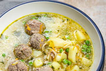 soup meatball first course meat balls vegetable food meal snack on the table copy space food background rustic top view keto or paleo diet