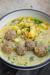 soup meatball first course meat balls vegetable food meal snack on the table copy space food background rustic top view keto or paleo diet