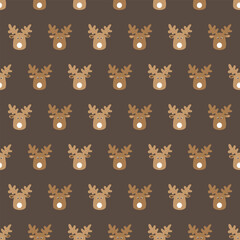 Christmas rein deer with brown background seamless repeat pattern