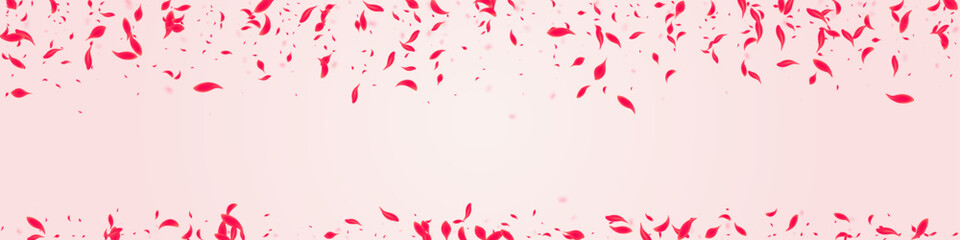 Red Blossom Vector Pink Panoramic Background.