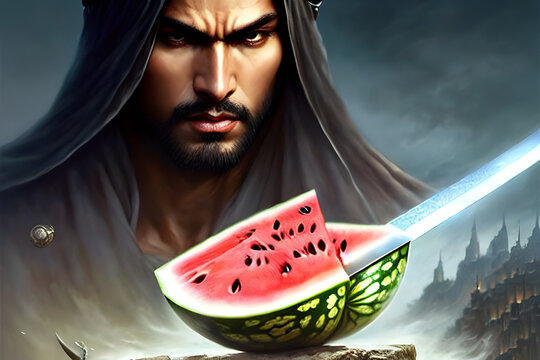 swordman with watermelon.
Generative AI.