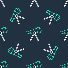 Line Telescope icon isolated seamless pattern on black background. Scientific tool. Education and astronomy element, spyglass and study stars. Vector